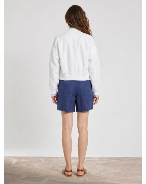 Mittelblaue Shorts aus 100% Stretch-Leinen