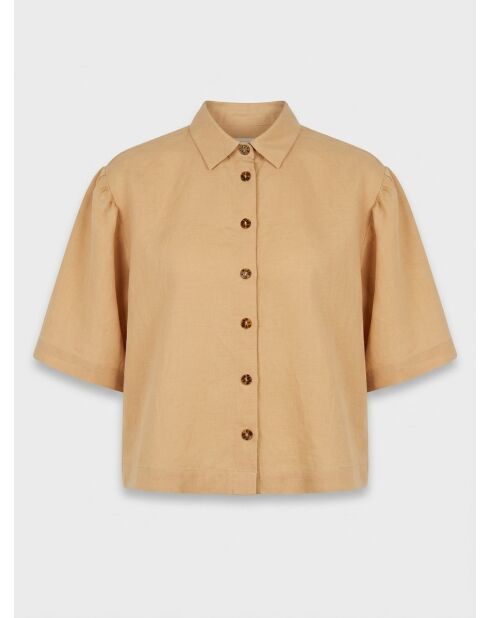 Overhemd van middelbeige linnenmix