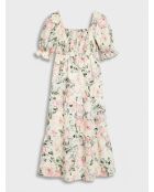 De Christin Midikleid aus 100% Leinen mit weiß/mehrfarbigem Blumendruck