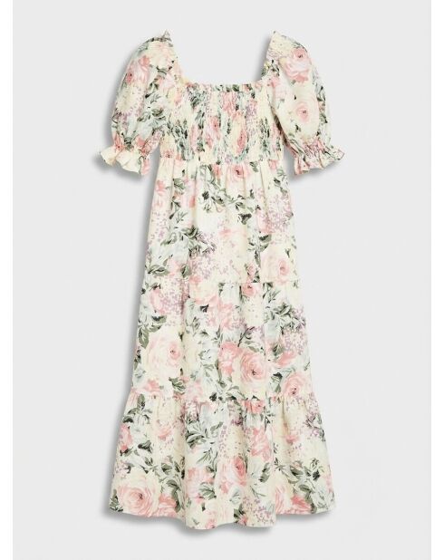 De Christin Midikleid aus 100% Leinen mit weiß/mehrfarbigem Blumendruck