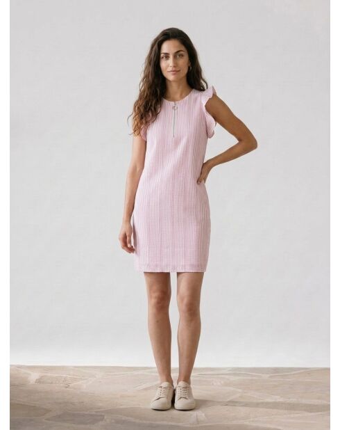 Rosa/weiß gestreiftes gerades kurzes Kleid