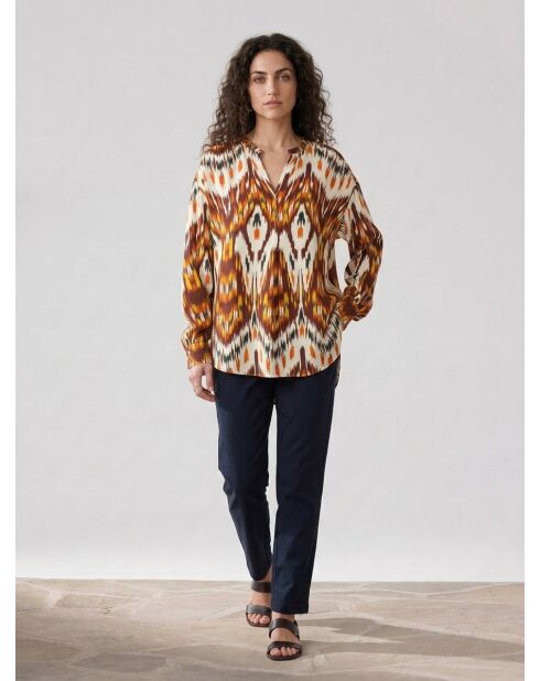 Blusa de cabina estampada en rojo/amarillo/crudo