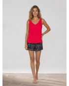Top fluide festonné uni rouge
