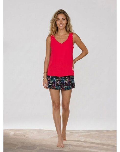 Top liscio rosso smerlato fluido