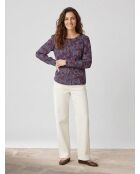 Soepele blouse met pofmouwen, pruim/blauwe patronen