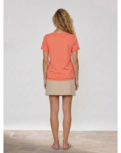 Oranje katoenen T-shirt met ronde hals en korte mouwen