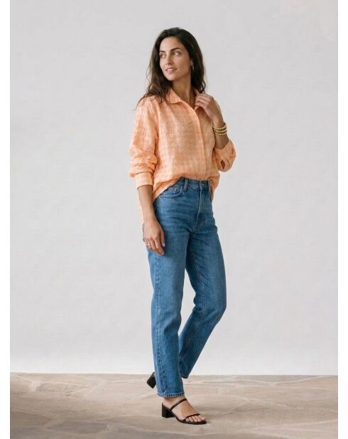Bluse mit pfirsichfarbenem Karomuster