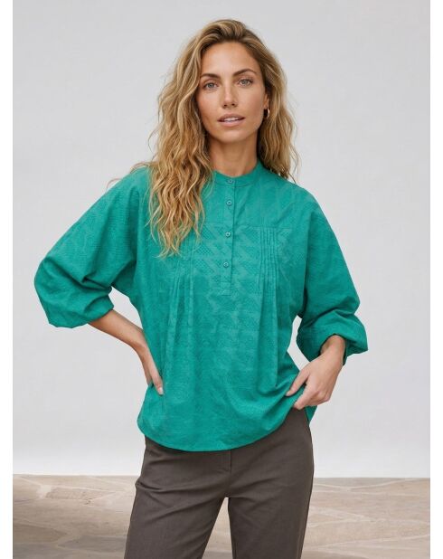 Blouse Célestine à borderies menthe