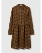 Mittelgroßes kariertes Kleid aus Etamin-Wollmischung in Grün/Kamel