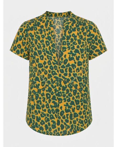 Gelb/grünes T-Shirt mit Leopardenmuster