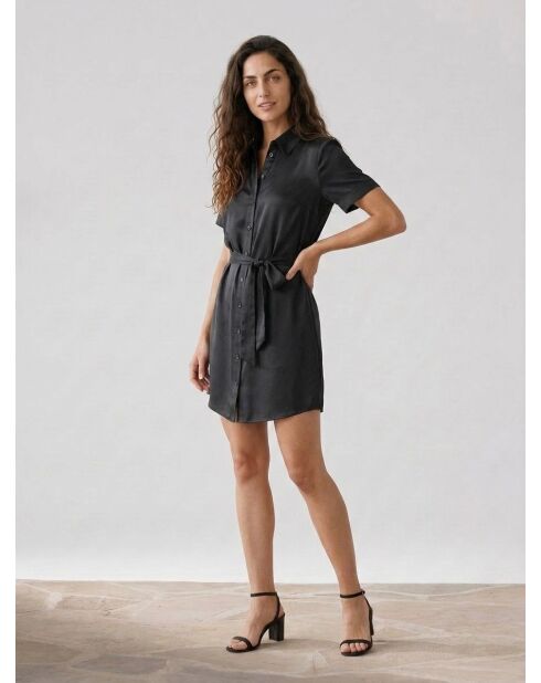 Robe chemise courte Ludivine effet satiné noire