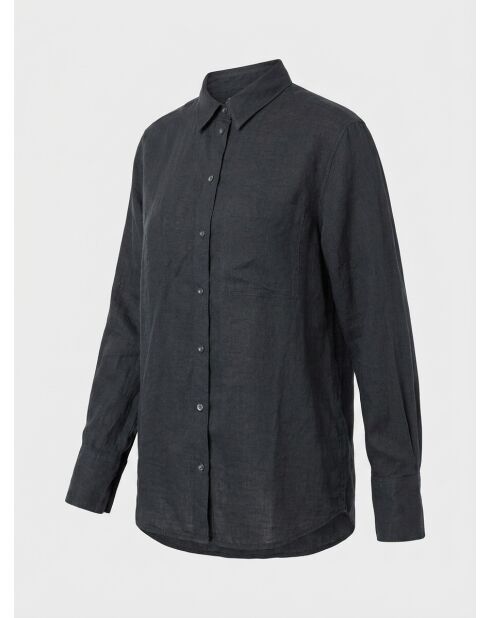 Marineblauw overhemd met zakken van 100% linnen