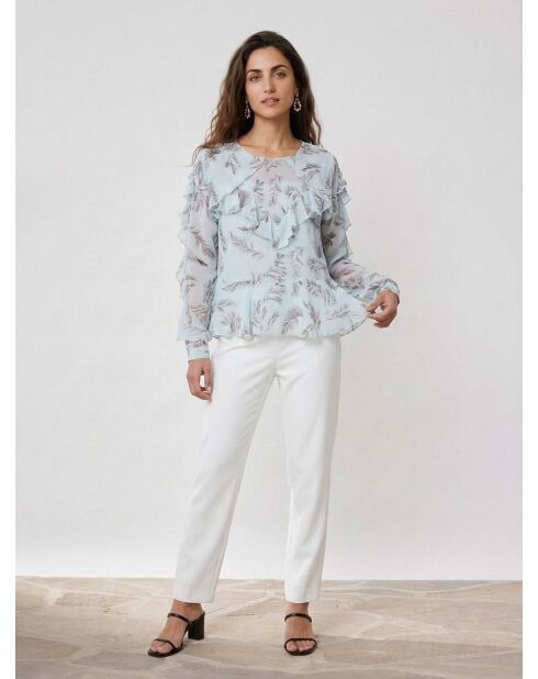 Glamour soepelvallende blouse met print vloeiend hemelsblauw