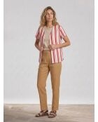 Cairo Bluse aus Leinenmix mit roten Streifen