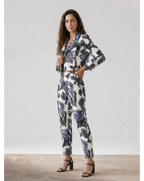 Pantaloni Cléa con motivi bianco/lavanda/nero