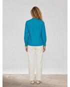 Mittelblaue, gerade Baumwollbluse in Genoise-Optik