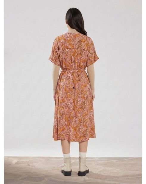 Fließendes Kleid Roxane mit Knöpfen und mehrfarbigem Fantasy-Print