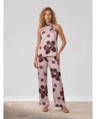 Top imprimé fleuri en satin parme