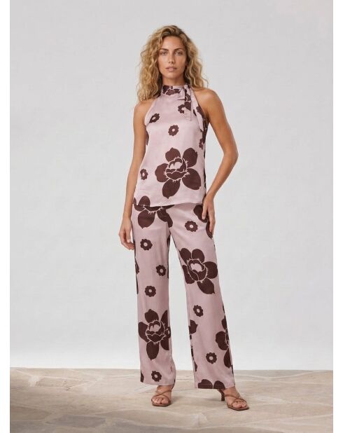 Top Parma in satin con stampa floreale