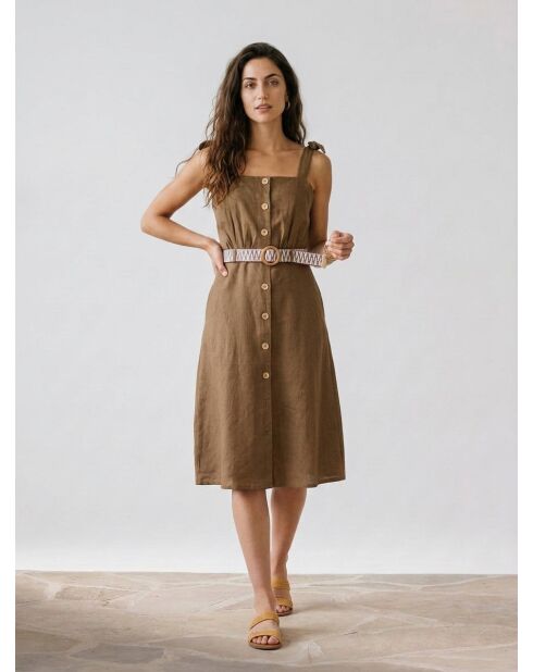 Khaki-Kleid Ritchie aus 100% Leinen