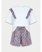 T-Shirt ample volants fleuris blanc
