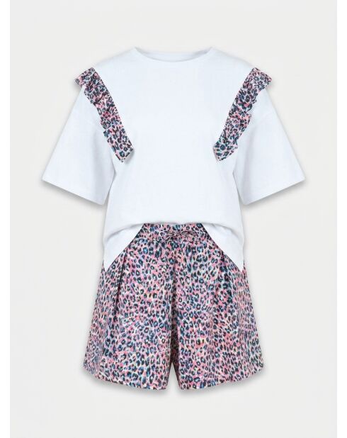T-Shirt ample volants fleuris blanc
