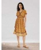 Robe Soraya mi-longue imprimée ocre