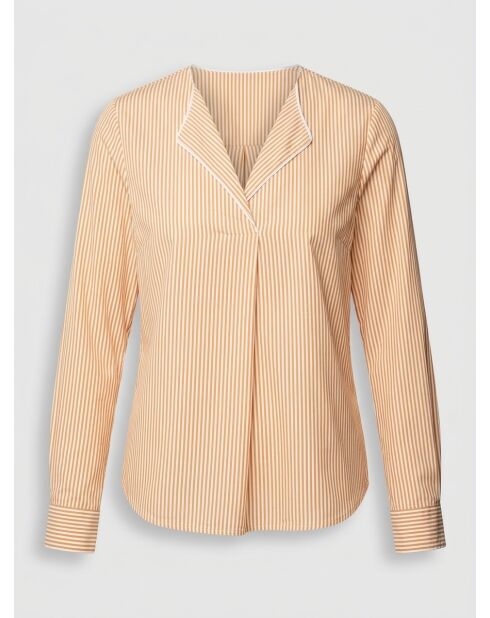 Blusa pop con cuello en V y rayas amarillas