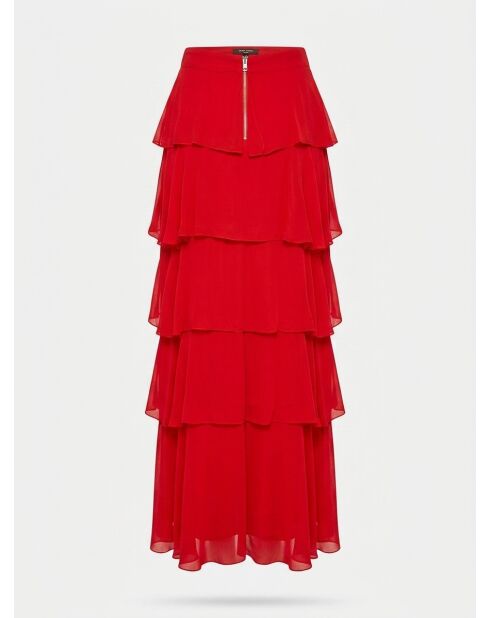 Jupe longue à volants rouge