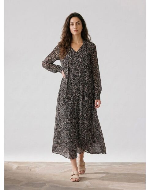 Schwarzes, bedrucktes, fließendes Maxikleid
