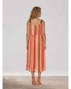 Maelle-Voile-Kleid aus 100% Seide mit rot/rosa Streifen