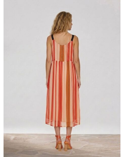 Maelle-Voile-Kleid aus 100% Seide mit rot/rosa Streifen