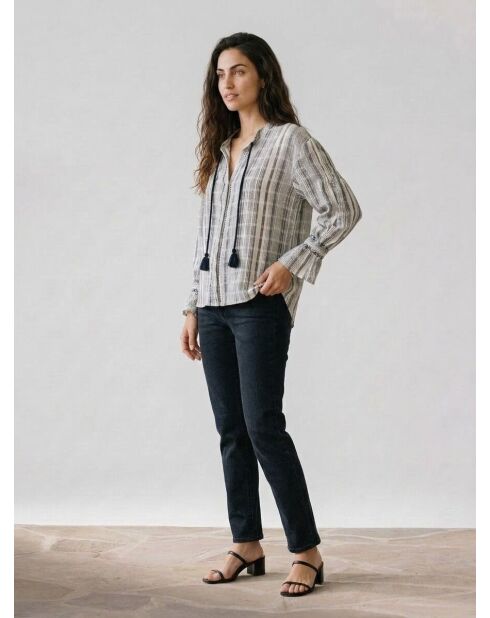 Luisa blauw overhemd met print