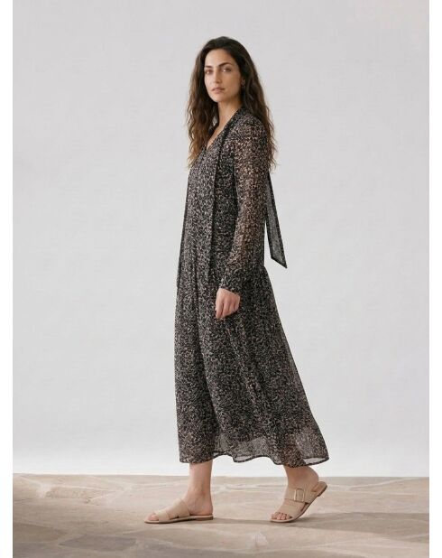 Schwarzes, bedrucktes, fließendes Maxikleid