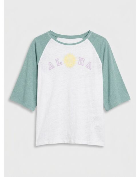 T-shirt van 100% linnen Tekla Eucalyptus/wit