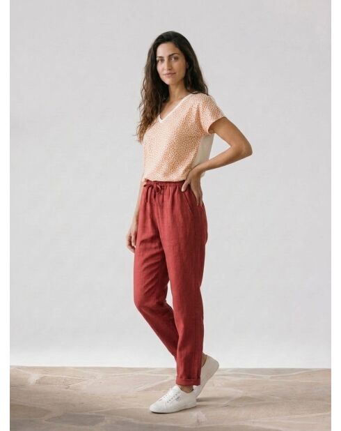 Camiseta Isaline de algodón y lino con estampado de papaya