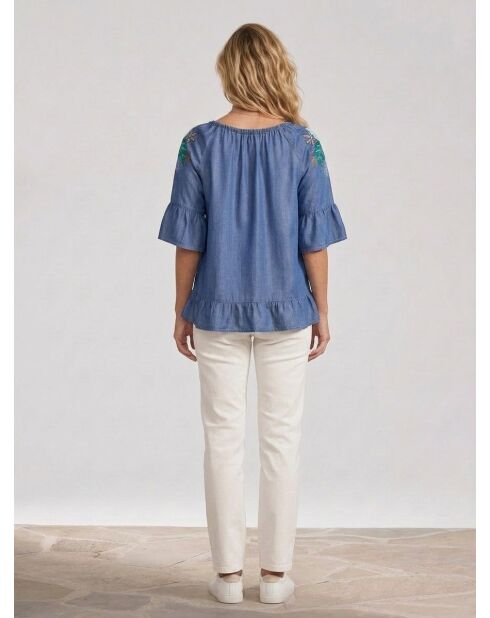 Carolane blaue Jeansbluse mit Rüschen