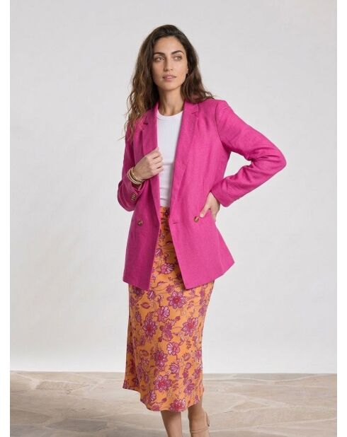 Vivano fushia Jacke aus Leinen und Baumwolle