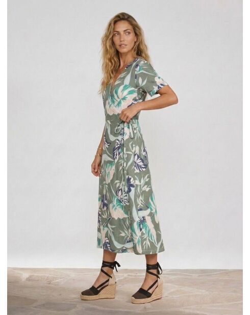 Langes Rollkleid aus 100% Leinen in Khaki/Braun