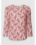 Fluidbluse mit Aufdruck in Rot/Ecru