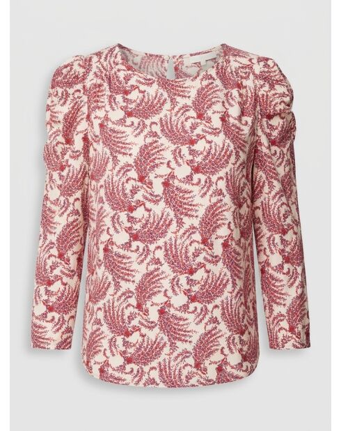 Fluidbluse mit Aufdruck in Rot/Ecru