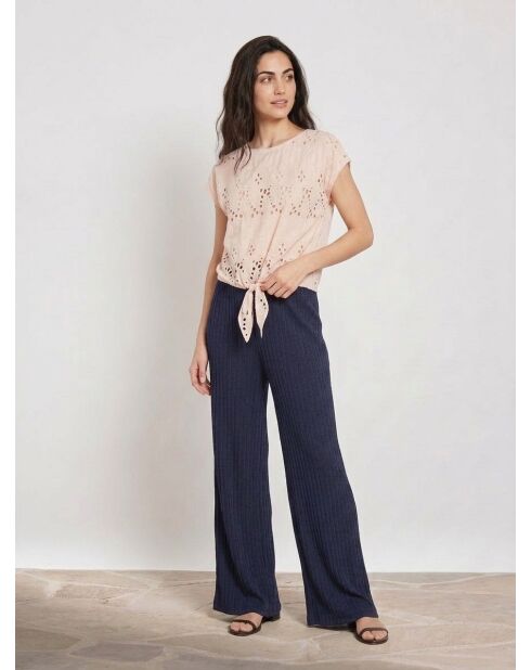Nudefarbenes Top Loise mit Stickerei