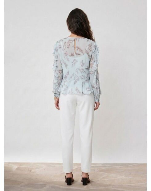 Glamour soepelvallende blouse met print vloeiend hemelsblauw