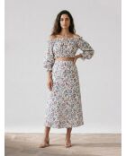 Schulterfreie Liberty-Bluse mit mehrfarbigem Aufdruck