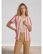 Cairo Bluse aus Leinenmix mit roten Streifen