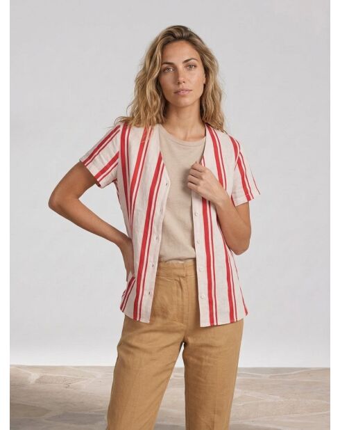 Cairo Bluse aus Leinenmix mit roten Streifen