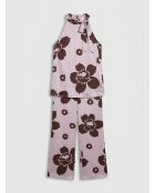 Top imprimé fleuri en satin parme