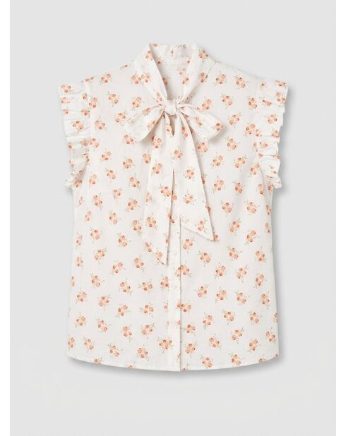 Blusa camisero blanca Antoine con estampado floral y cuello lavallier