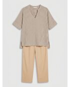 Blouse Brésil à rayures kaki/beige