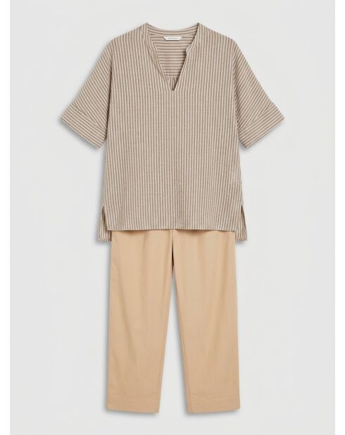 Brasilienbluse mit khaki/beigen Streifen
